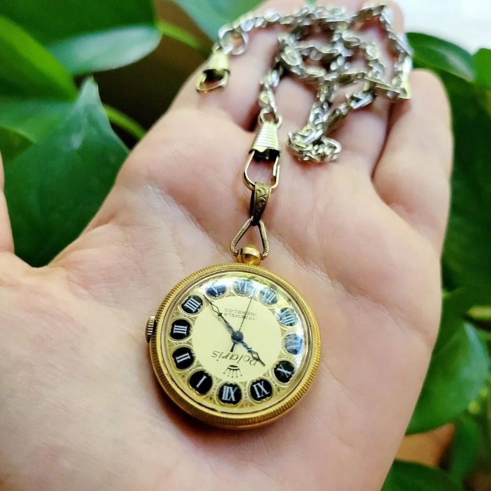 Vintage Polaris 17 Jewels Incabloc Roman Numerals Dainty Gold Pocket Watch